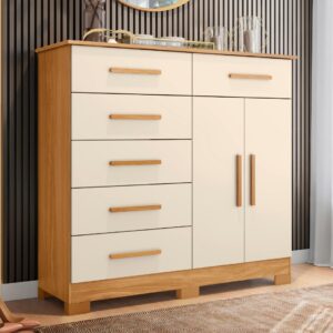 Cômoda Xangai Carvalho Grife/Off White - MÓVEIS ALBATROZ