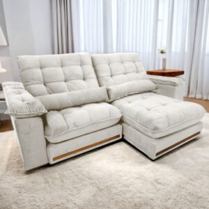 Sofá Retrátil e Reclinável Hércules/Zurique 2,90 m Veludo Marfim - VICAM ESTOFADOS