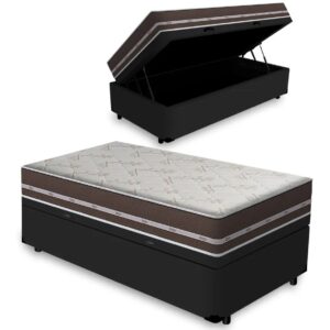 Colchão Solteiro Classic Superlastic D26 Marrom + Base Baú Biostar Preto – ANJOS + BIOSTAR