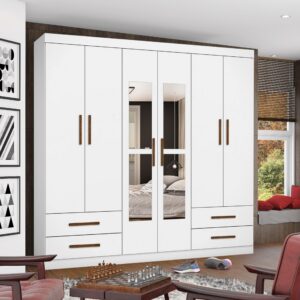 Guarda-Roupa 6 Portas Hércules(Com espelho)1,77 m Branco - CARIOCA MÓVEIS