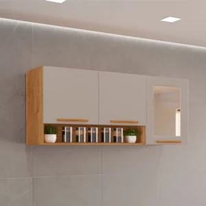 Armário Aereo 3 Portas Reflecta New Valencia Salleto Cinamomo - Off White