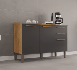 Balcão Valência Branco Salleto Móveis Carvalho Com Grafite