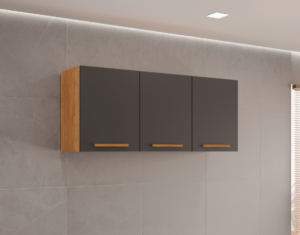 Armário de Cozinha Aéreo New Valência Triplo 1,20 – Cinamomo/Grafite
