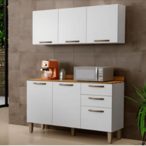 Kit Cozinha A 2 Peças New Valência Aéreo 3 portas e Balcão – Branco – Sallêto