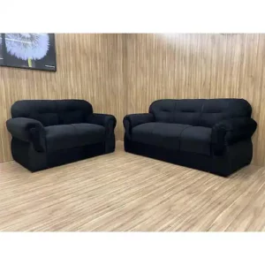 Sofá de 2 e 3 Lugares Brasil Preto Liso