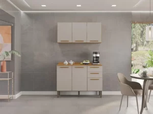 Armário Aéreo e Balcão Cozinha New Valencia Cinamomo Off White Salleto