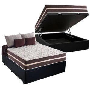 Colchão Casal Classic Superlastic Marrom + Base Baú Avalon Preto – ANJOS + AVALON