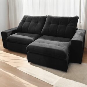 Sofá Retrátil e Reclinável Niterói 2,50 m Veludo Preto - SINGULAR ESTOFADOS