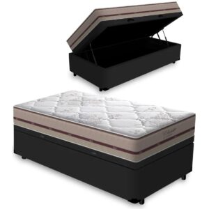 Colchão Solteiro Classic Ensacadas AG D70 Bege + Base Baú Avalon Preto – ANJOS + AVALON