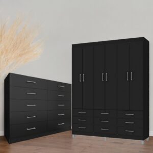Guarda-Roupa 6 Portas Paraty 3690 + Cômoda 10 Gavetas Caribe Preto - Fellicci