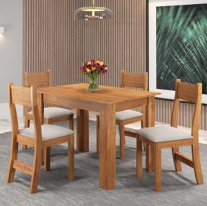 Mesa 4 Cadeiras Palace/Perla Mel/Veludo Marfim - VIERO MÓVEIS