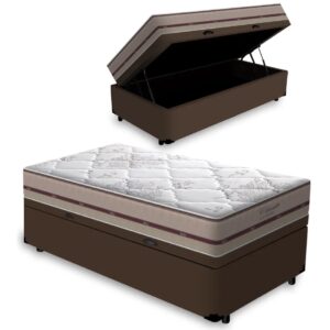 Colchão Solteiro Classic Ensacadas AG D70 Bege + Base Baú Avalon Marrom – ANJOS + AVALON