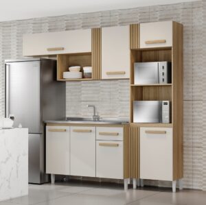 Cozinha Compacta para Pia + Balcão 3P1G Vitória 2,40 m Atacama/Off White - ARAMÓVEIS