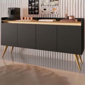 Buffet 4 Portas Gold Preto/Mel - MÓVEIS PRIMUS