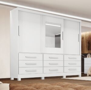 Guarda-Roupa 3 Portas(Com Pés)Athenas 1,80 m Branco  – BIANCHI