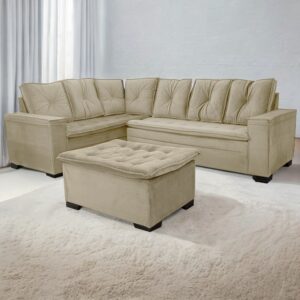 Sofá de Canto Alemanha com Puff Marfim A32 - UNIÃO ESTOFADOS
