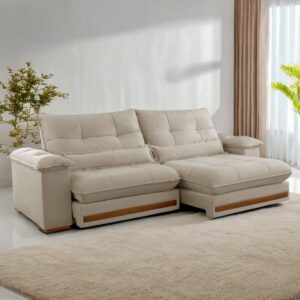 Sofá Retrátil e Reclinável Qatar 2,50m Veludo Marfim B015 - TREVO ESTOFADOS