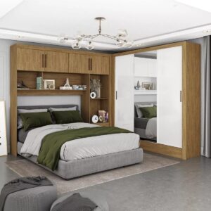 Modulado 4 Portas + Guarda-Roupa 3 Portas Dubai/Santiago Plus Cinamono/Branco – CARIOCA MÓVEIS