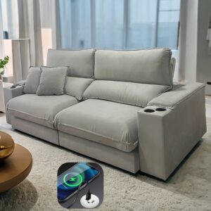 Sofá Retrátil e Reclinável Apogeu 2,90 m Veludo Prata 107 - ZARAT ESTOFADOS