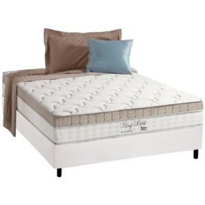 Colchão Casal King Best D28 + Base Box Simples Corino Branco – ANJOS COLCHÕES + ALTO NÍVEL CAMAS E COLCHÕES