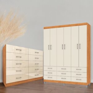 Guarda-Roupa 6 Portas Paraty 3690 + Cômoda 10 Gavetas Caribe Cinamono/Off White - Fellicci