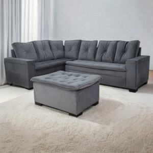 Sofá de Canto Alemanha com Puff Grafite A15 - UNIÃO ESTOFADOS