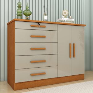 Cômoda 5 Gavetas Sapateira Dupla Istambul Cinamono/Off White - TCIL