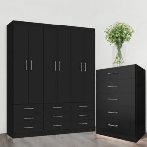 Guarda-Roupa 6 Portas Paraty 3690 + Cômoda 5 Gavetas Aruba Preto - FELLICCI
