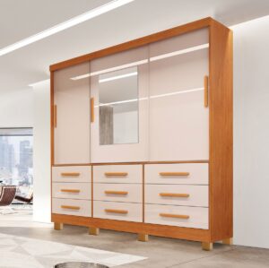 Guarda-Roupa 3 Portas(Com Pés)Athenas 1,80 m Nature/Off White – BIANCHI