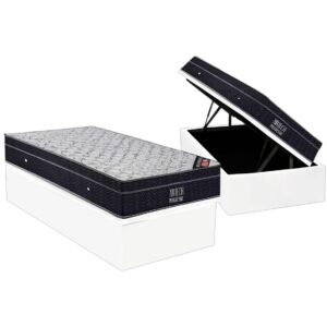 Colchão Solteiro Airtech Progressive D26 + Base Box Baú Avalon Branco – ORTOBOM + AVALON COLCHÕES