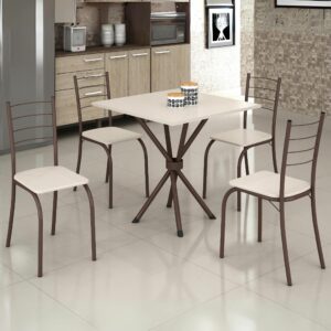 Mesa 4 Cadeiras Rio 75x75 Marrom/Off White - TEIXEIRA