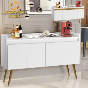 Buffet 4 Portas Gold Branco/Mel/Branco – MÓVEIS PRIMUS