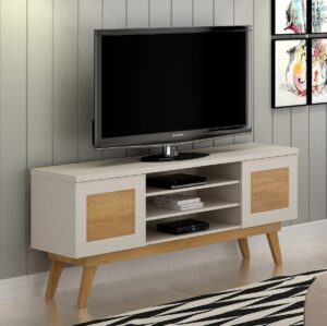 Rack até 65" Detroit Off White/Cinamono - VALDEMÓVEIS