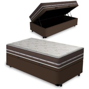 Colchão Solteiro Classic Superlastic + Base Box Baú Avalon Corino Marrom – ANJOS + AVALON