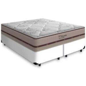 Colchão Queen Classic Ensacadas Bege + Base Box Simples Avalon Branco – ANJOS + AVALON