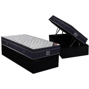 Colchão Solteiro Airtech Progressive D26 + Base Box Baú Avalon Preto – ORTOBOM + AVALON COLCHÕES