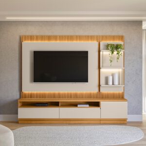 Painel até 70" + Rack + Módulo Lateral São Paulo Tauari/Off White Fosco - LINEA BRASIL