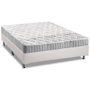 Colchão Casal Orthosono + Base Box Simples Corino Branco - ANJOS + AVALON COLCHÕES