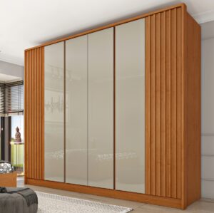 Guarda-Roupa 6 Portas Barcelona Ripado 2,75 m Cinamono/Off White - TCIL