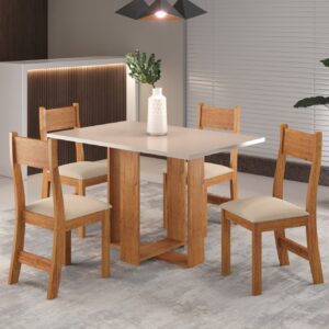 Mesa Magic Mel/Blonde com 4 Cadeiras Brisa Veludo Marfim – VIERO MÓVEIS