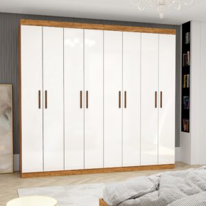 Guarda-Roupa 8 Portas Rubi 2,08 m(Sem Espelho)Cinamono/Branco - CARIOCA MÓVEIS