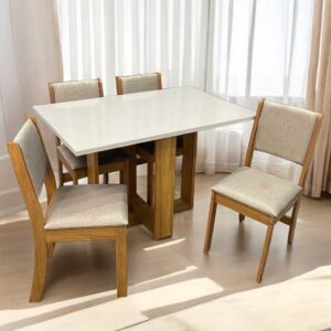 Mesa 4 Cadeiras Magic Mel/Blonde com 4 Cadeiras Sol Linho Bronze - VIERO MÓVEIS