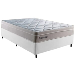 Colchão Casal Tiradentes D28 + Base Box Simples Corino Branco – COLCHOMINAS + ALTO NÍVEL CAMAS E COLCHÕES