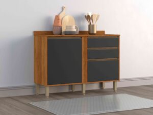 Balcao Cozinha Perola 120 2P2G Cinamomo/Preto - Salleto