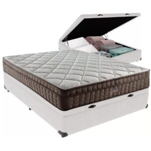 Colchão Casal Star One D28/AG D70 + Base Box Baú Branco – ANJOS COLCHÕES + BIOSTAR