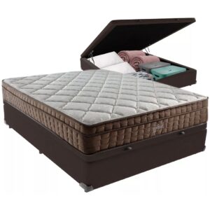 Colchão Casal Star One D28/AG D70 + Base Box Baú Marrom – ANJOS COLCHÕES + BIOSTAR