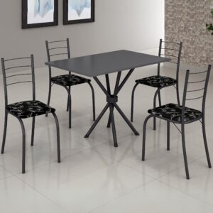 Mesa 4 Cadeiras Rio 100×60 Preto/Grafite/Preto Lírio – TEIXEIRA