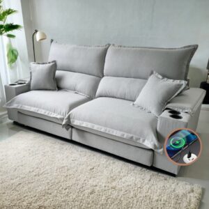 Sofá Retrátil e Reclinável Apogeu 2,30 m Veludo Prata – STARBELLA