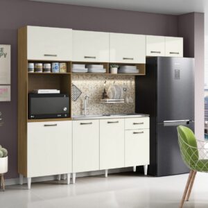 Cozinha Aurora + Balcão para Pia Atenas 249,7 m Atacama/Off White - ARAMÓVEIS