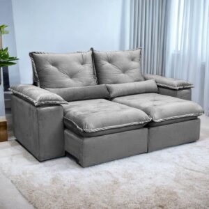 Sofá Retrátil e Reclinável Brasão 2,00 m Veludo Grafite - MD ESTOFADOS